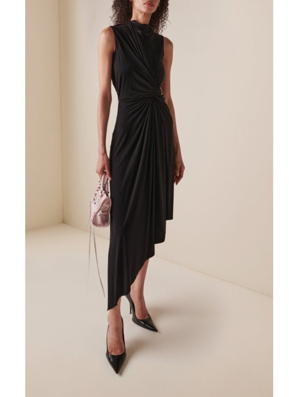 NWT Balenciaga stretch fabric long asymmetrical black dress size FR 38/ US 4-6 - Picture 1 of 12